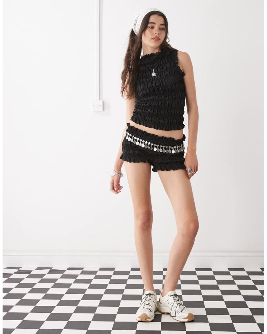 Collusion Black Satin Look Shirred Vest Co-ord