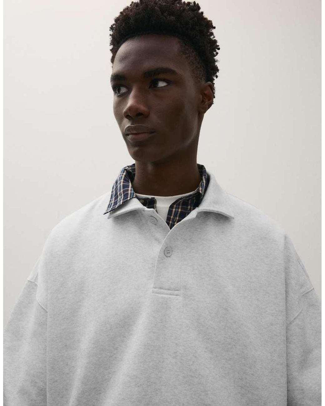 Bershka White Buttoned Polo Collar Sweatshirt for men