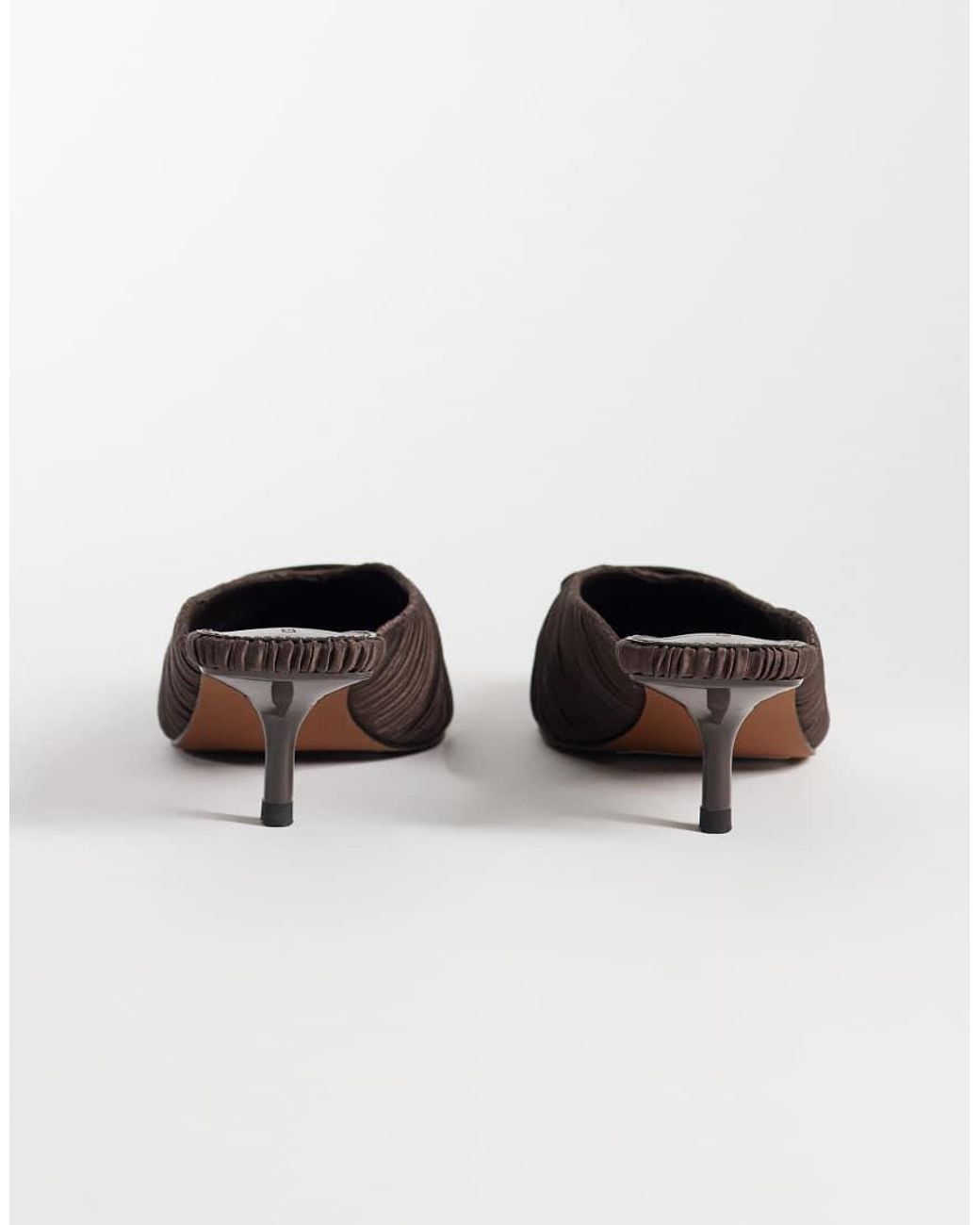 ASOS Brown Surprise Wavy Trim Detail Pointed Kitten Heeled Mules