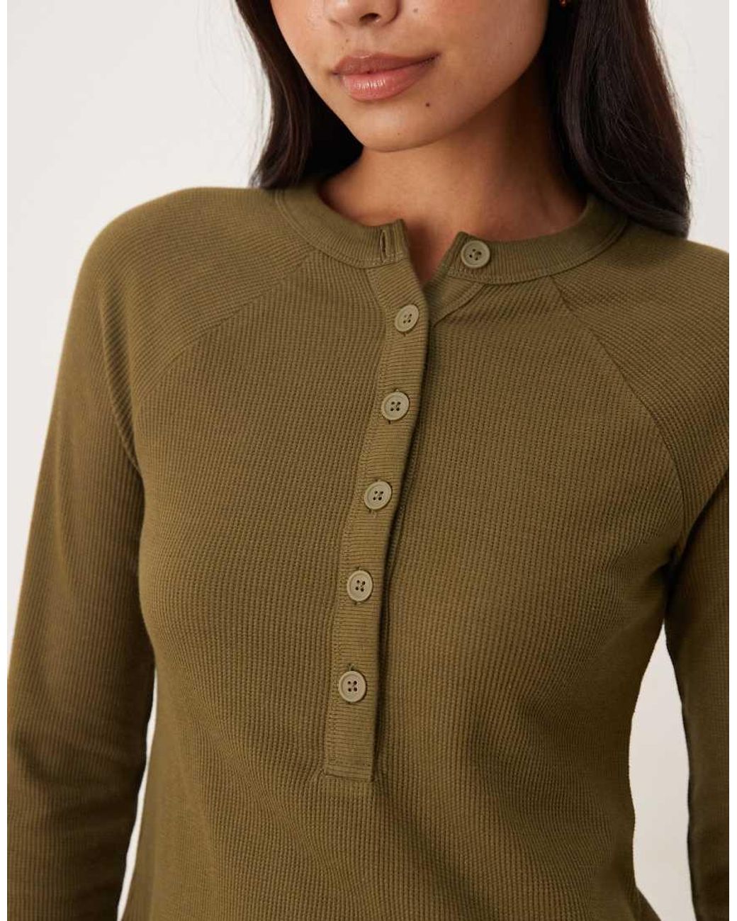 ASOS Green Raglan Sleeve Thick Waffle Henley