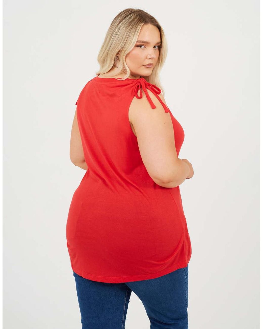 Brave Soul Red Curve Drawstring Shoulder Longline Vest