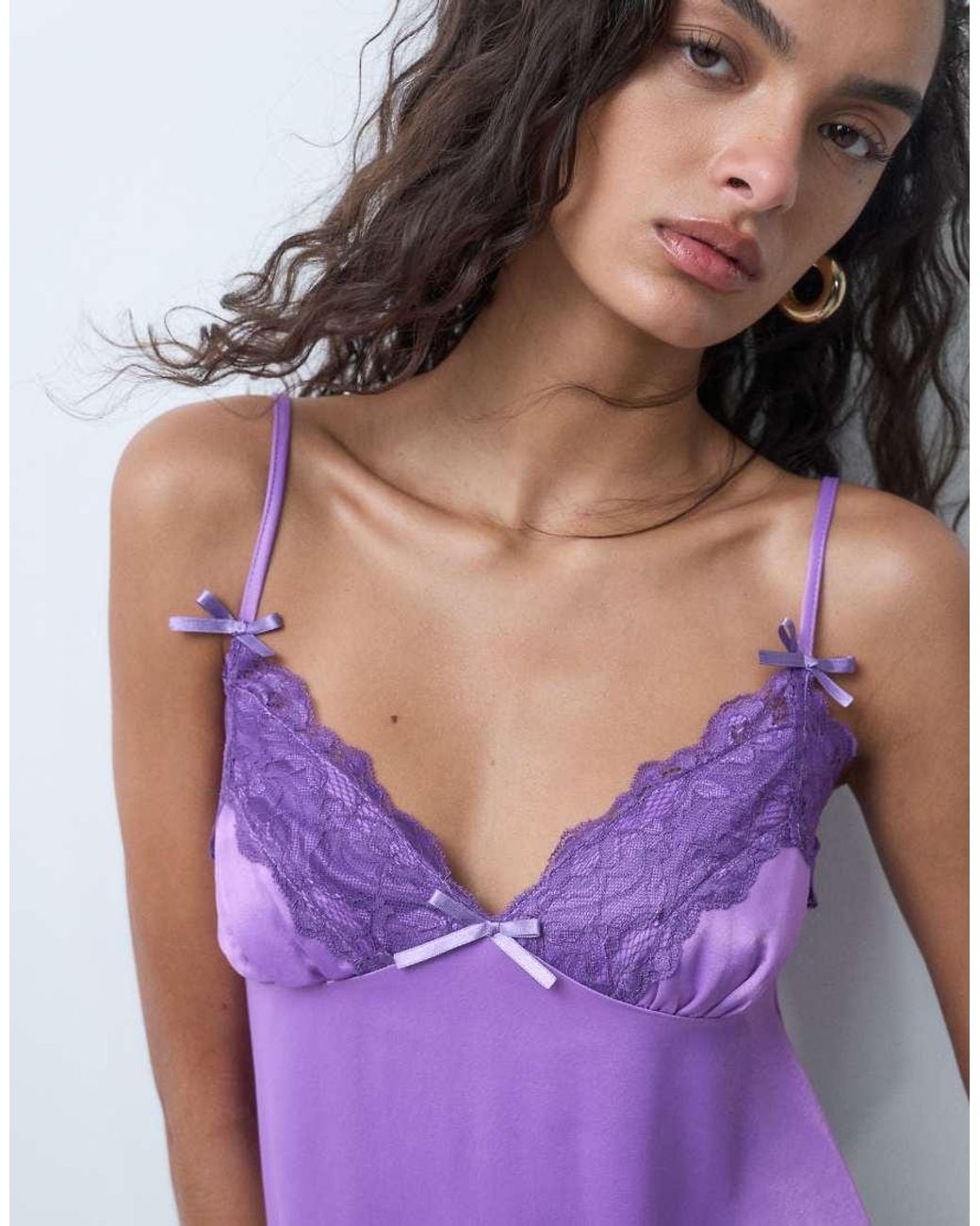 Miss Selfridge Purple Satin And Lace Cami Top