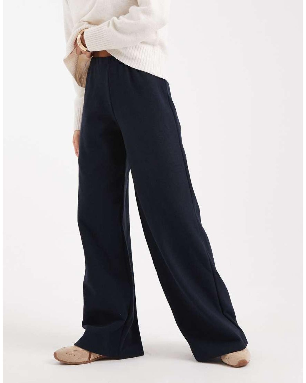 Miss Selfridge Blue Soft Rib Wide Leg Trouser