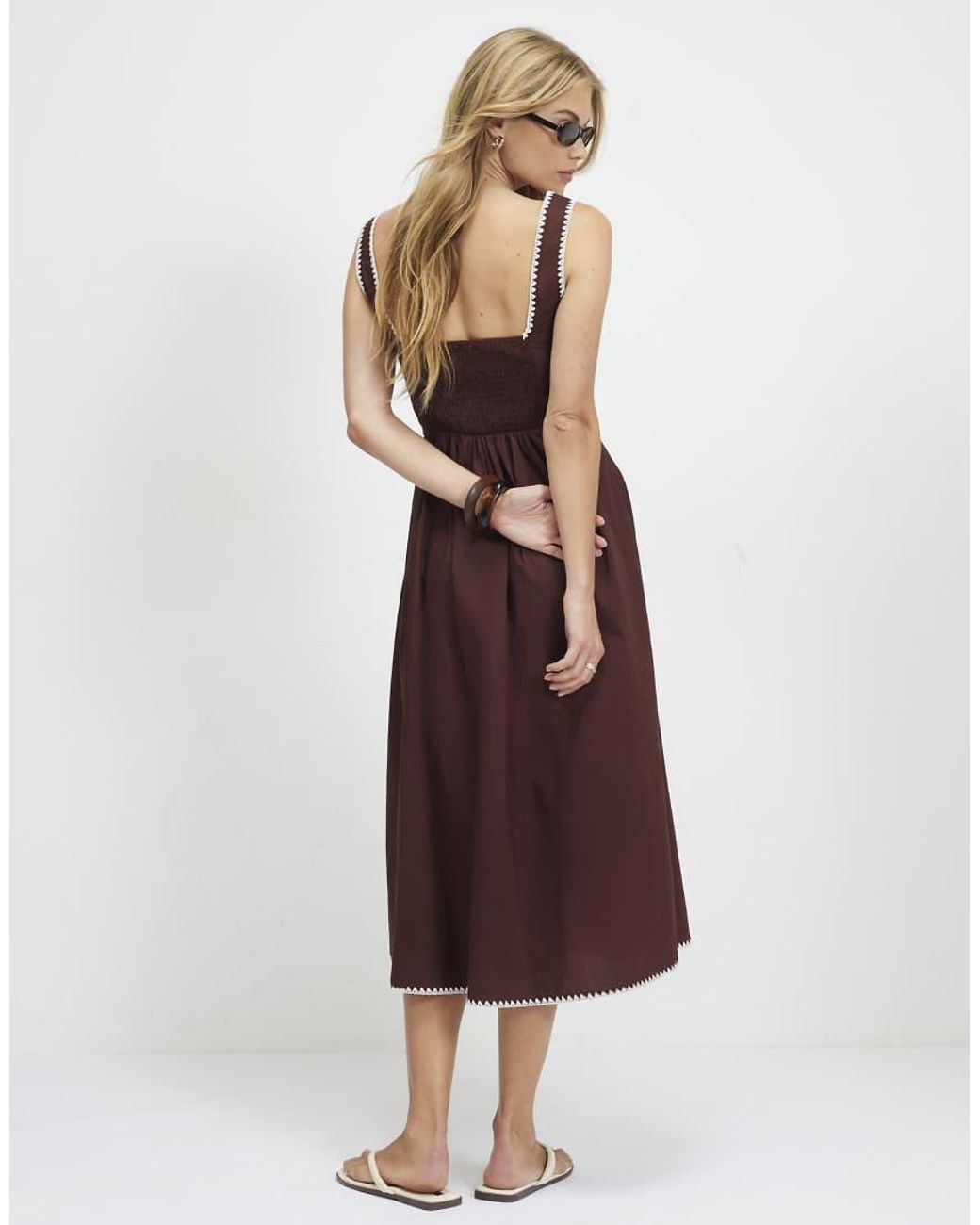 River Island Brown Pleated Poplin Midi Dress