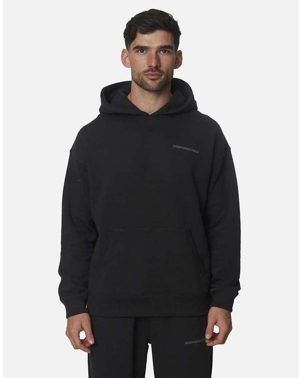 Good For Nothing Blue Oversized Cotton Fleece Pullover Hoodie for men