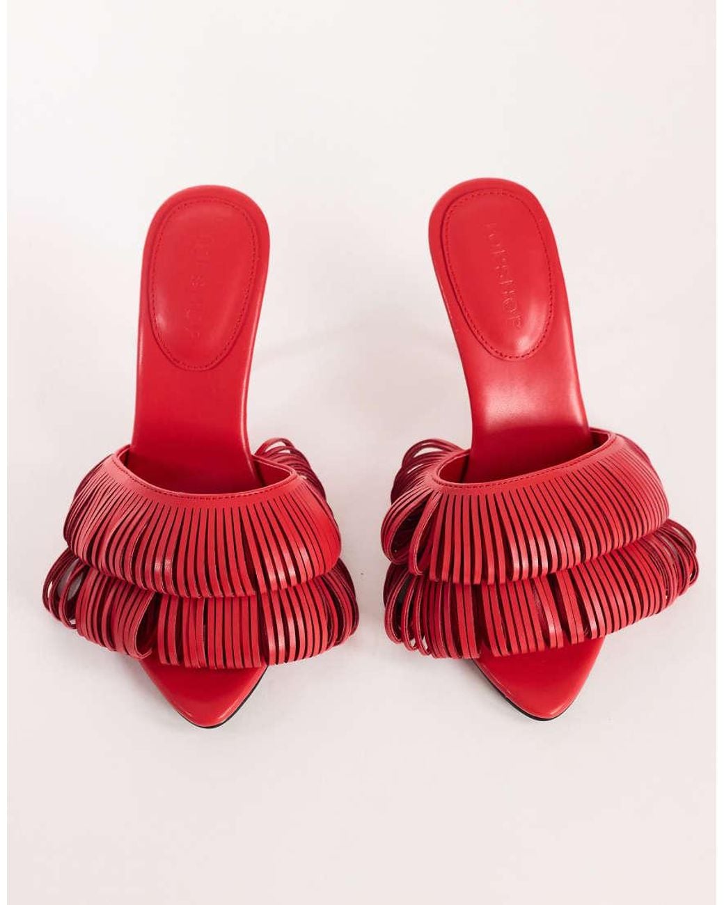 TOPSHOP Red Wendy Looped Fringe Heeled Sandal