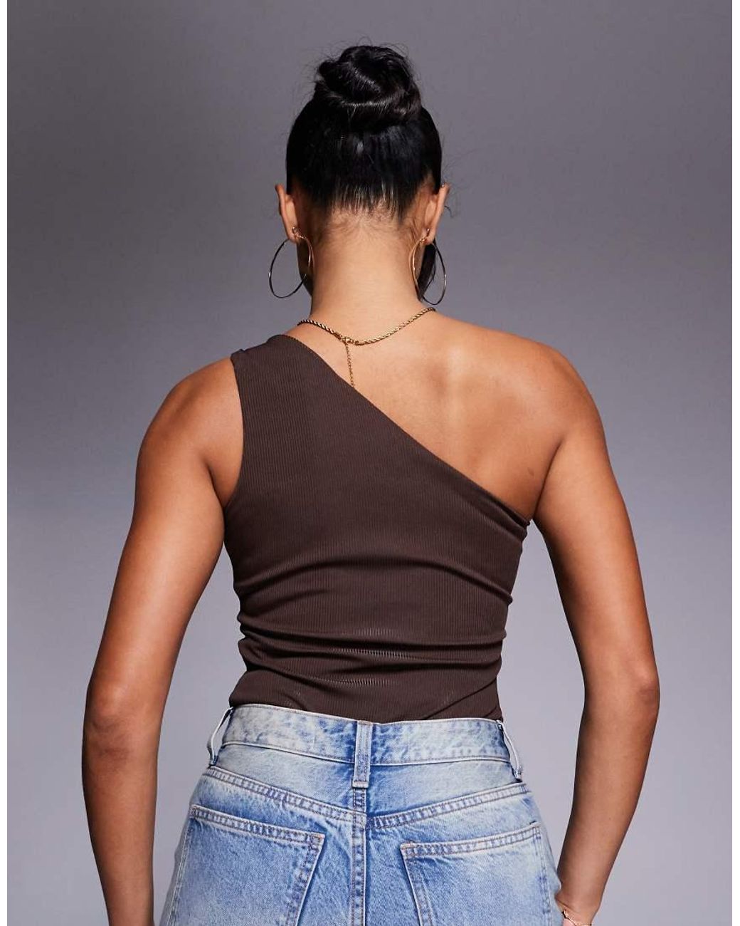 River Island Gray One Shoulder Trim Bodysuit