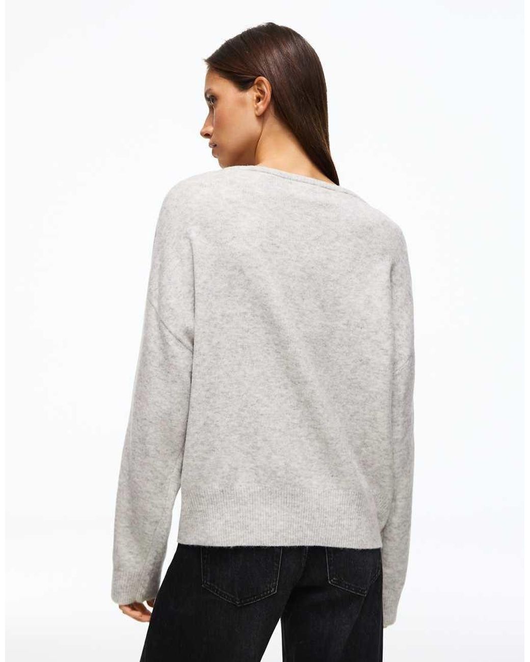 Bershka Gray Oversize V-Neck Jumper