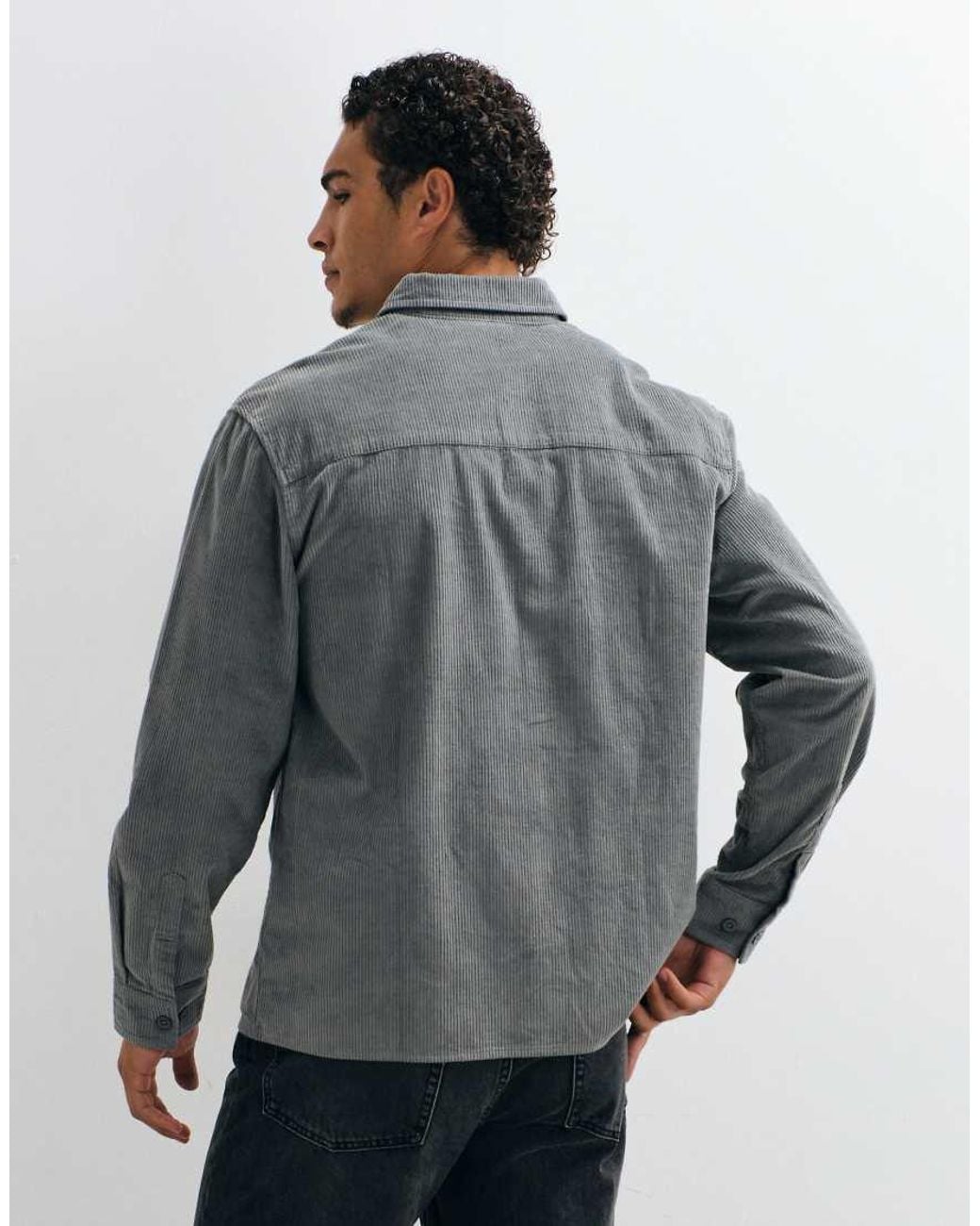 ASOS Gray Cord Overshirt With Badge for men