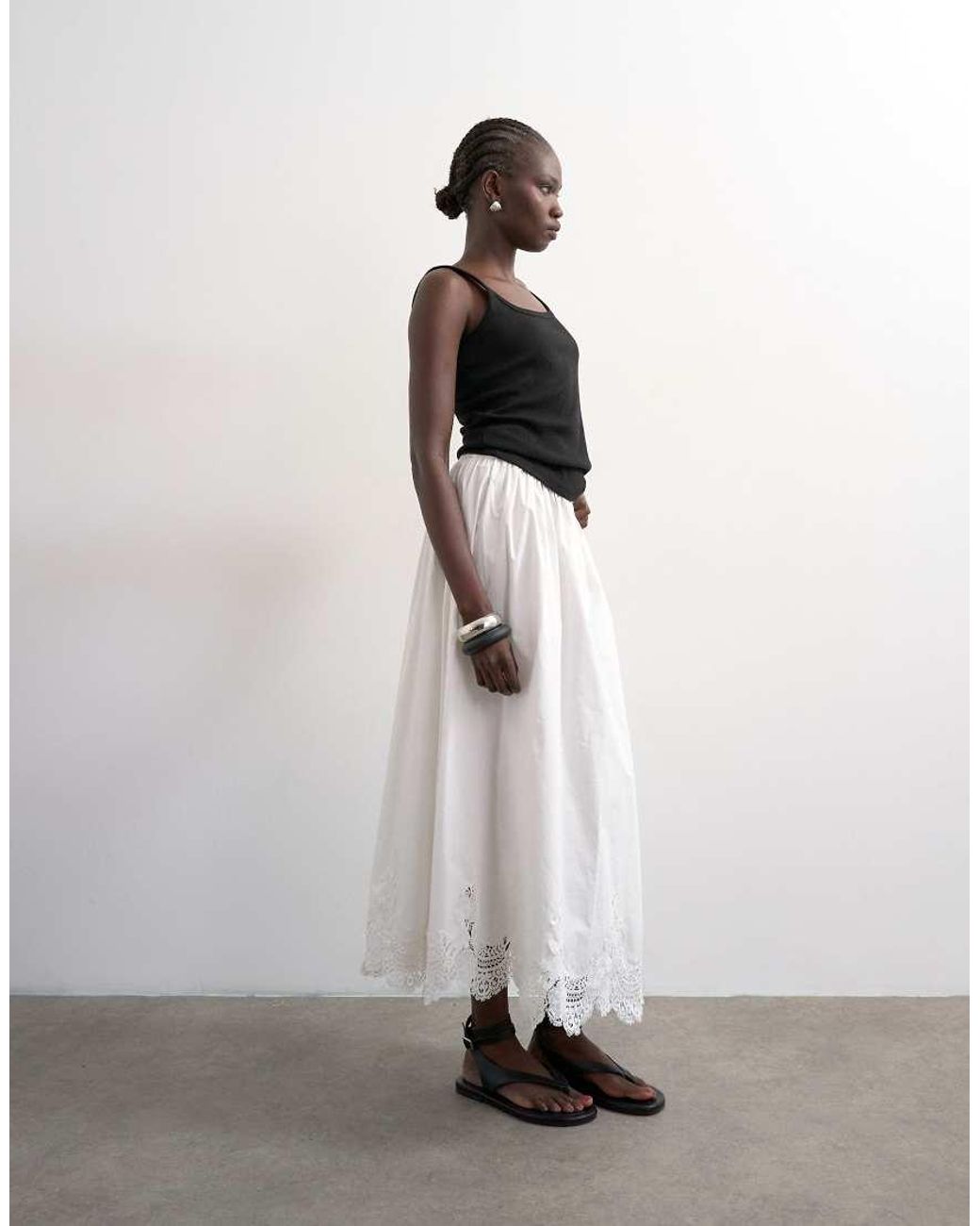 TOPSHOP White Lace Hem Full Circle Maxi Skirt