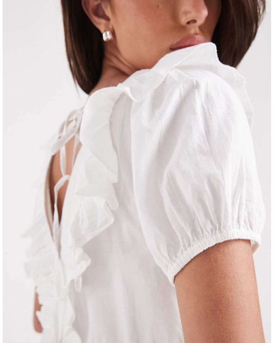 Wednesday's Girl White Wednesdays Girl Poplin Ruffle Tie Back Midaxi Dress