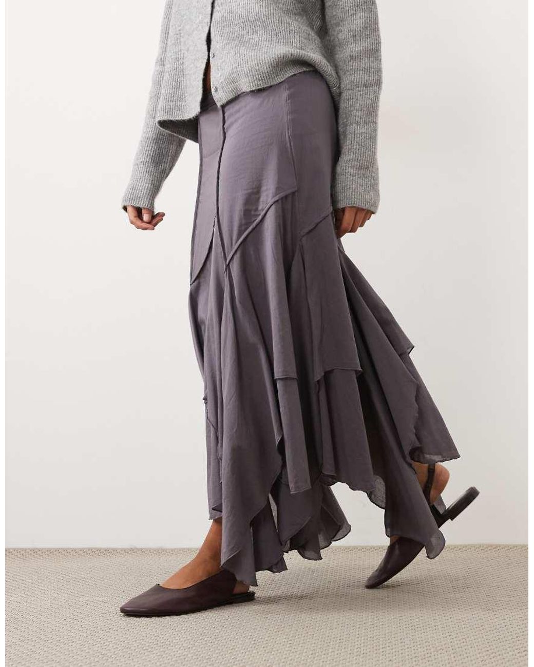 ASOS Gray Asos Design Petite Asymmetric And Seam Detail Midi Skirt