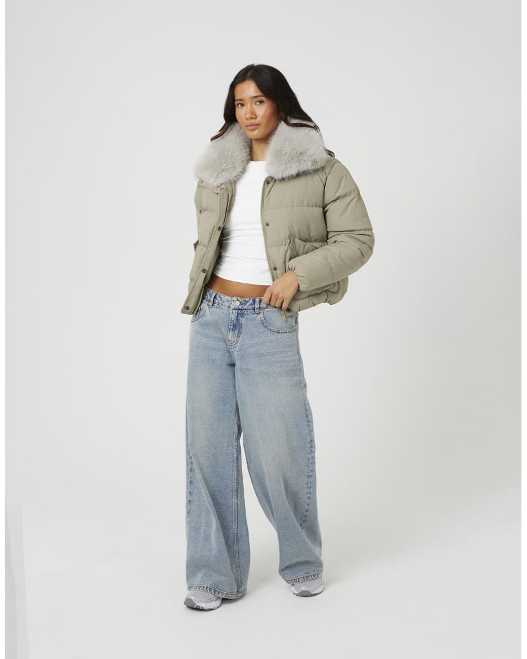 Brave Soul Natural Short Padded Jacket With Detachable Collar