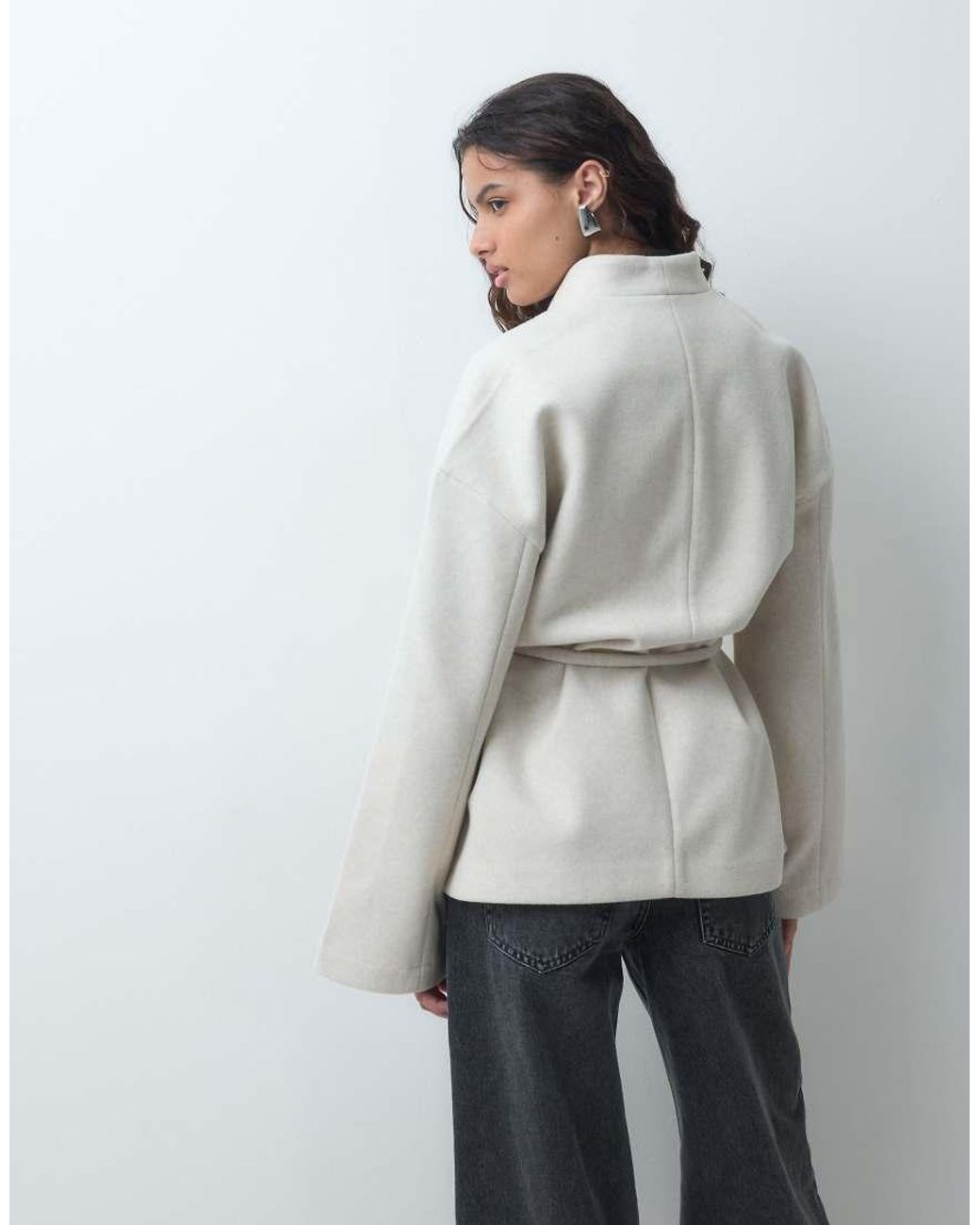 Aware White Wrap Front Tie Detail Short Jacket