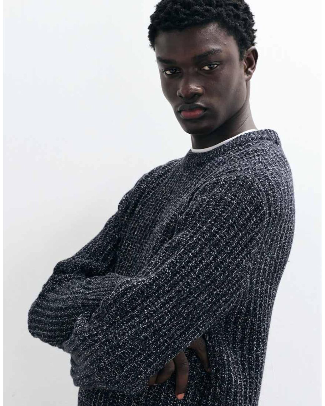 Jack & Jones Blue Ribbed Crew Neck Sweater for men