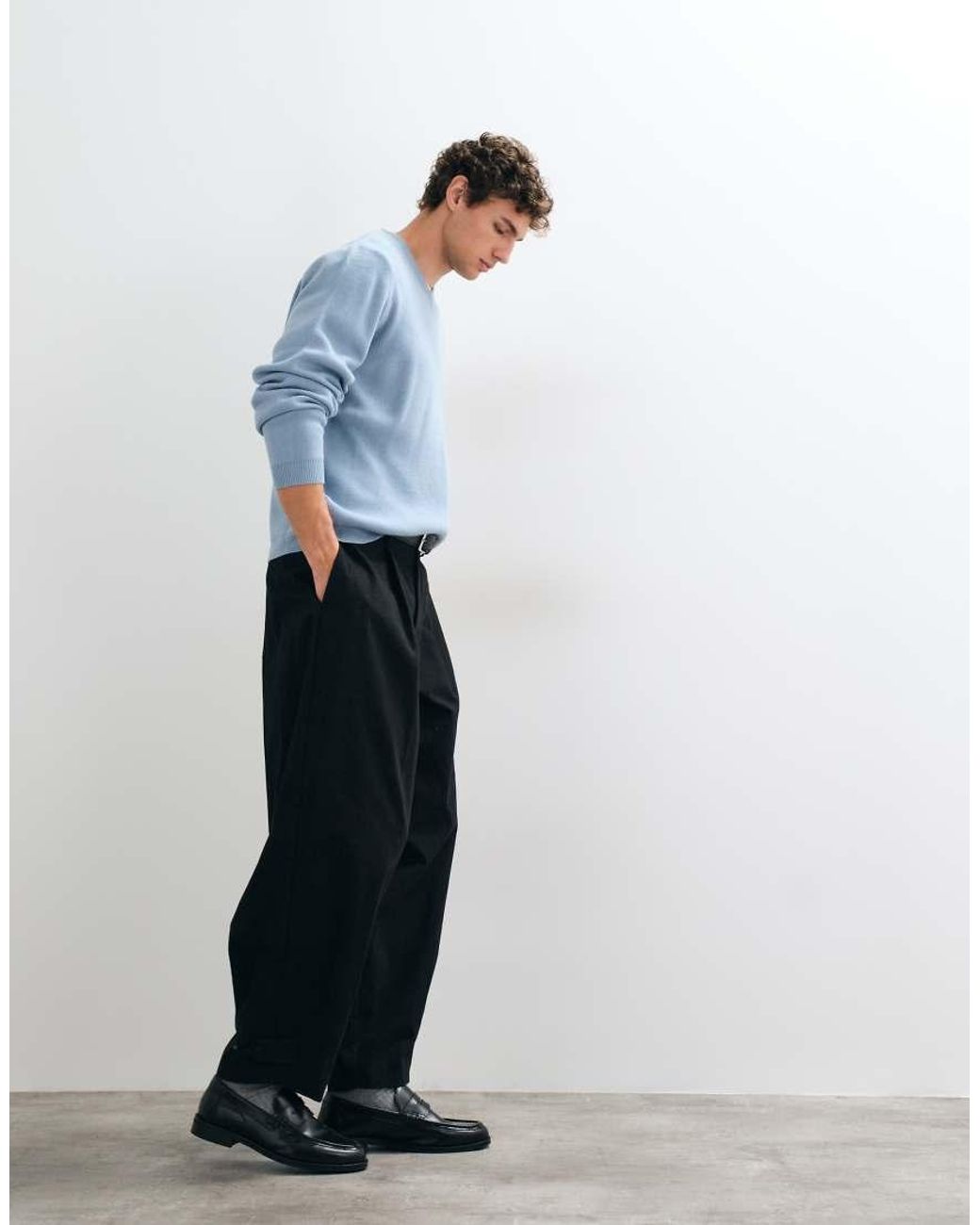 ASOS Blue Tailored 100% Cotton Wide Barrel Leg Pants With Hem Adjuster for men