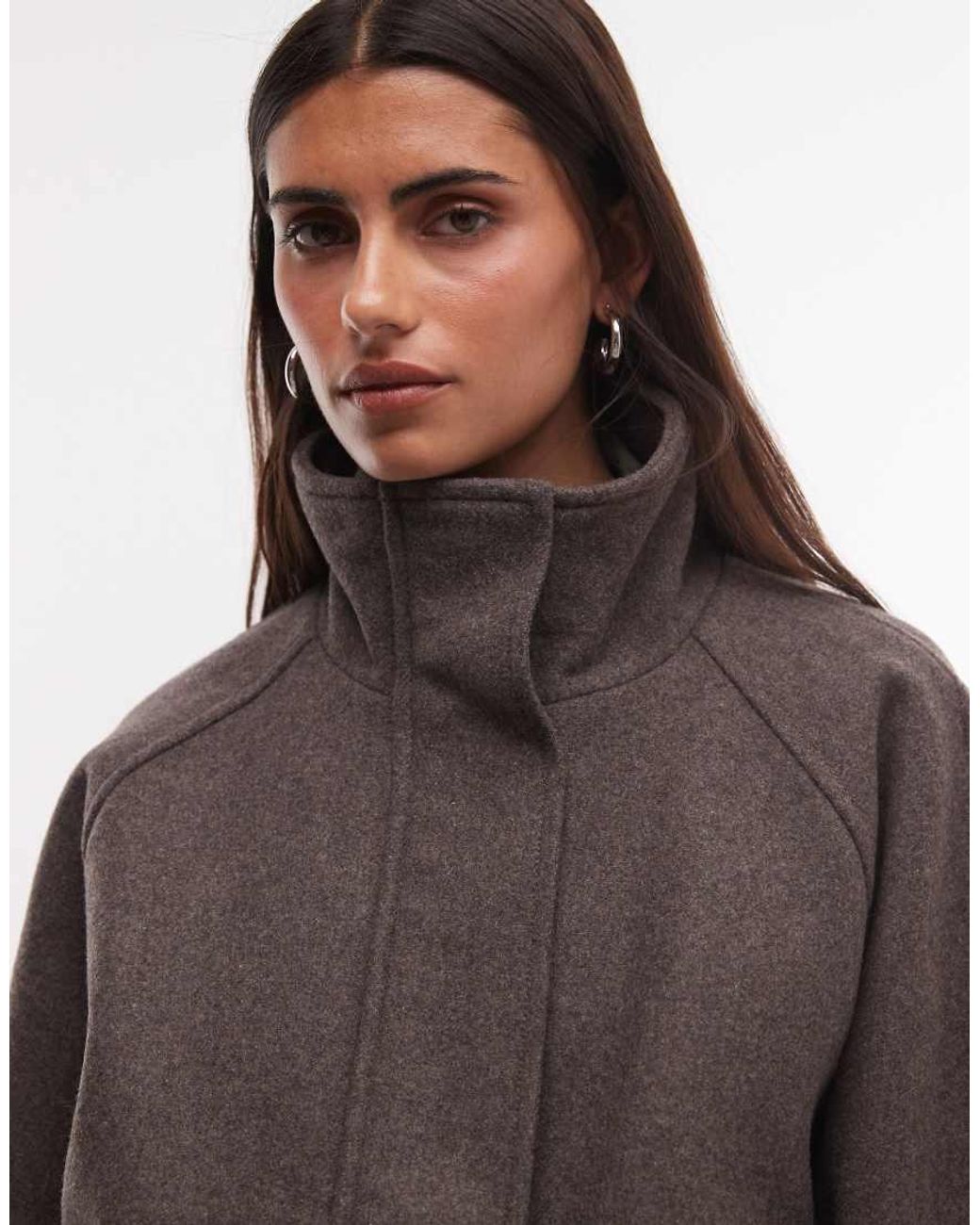 Weekday Gray Wool Blend Jacket With Funnel Neck Collar