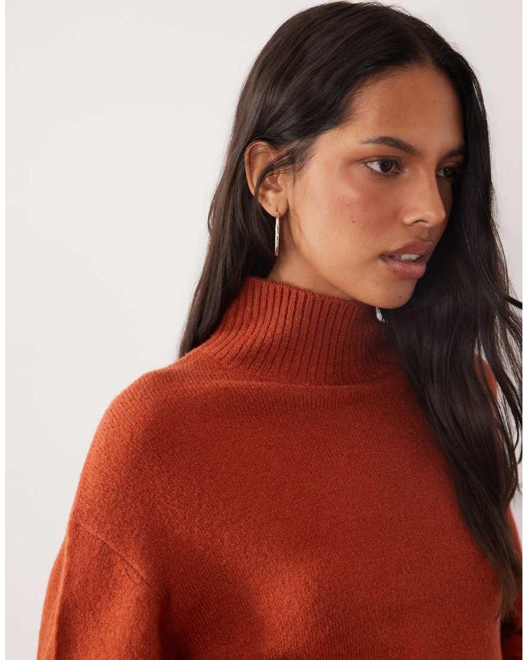 Brave Soul Red Split Hem Roll Neck Jumper With Wide Sleeves