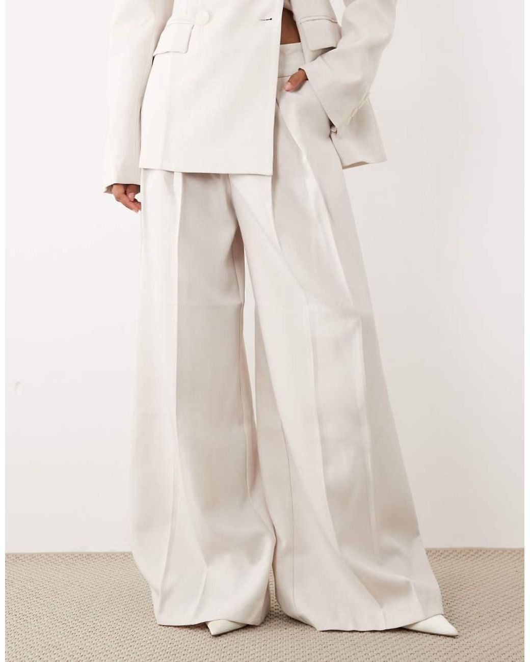 JW PEI Natural Tailored Pleat Detail Wide Leg Pants