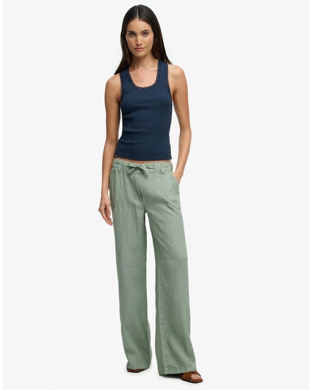Superdry Green Linen Low Rise Pants