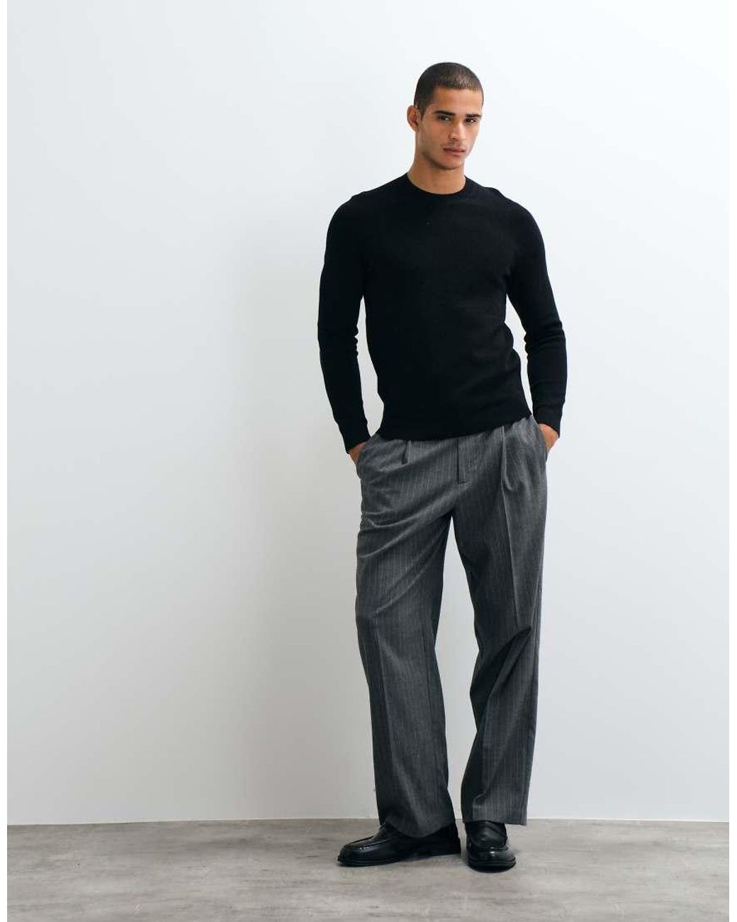 Mango Black Cotton Rich Knitted Jumper for men