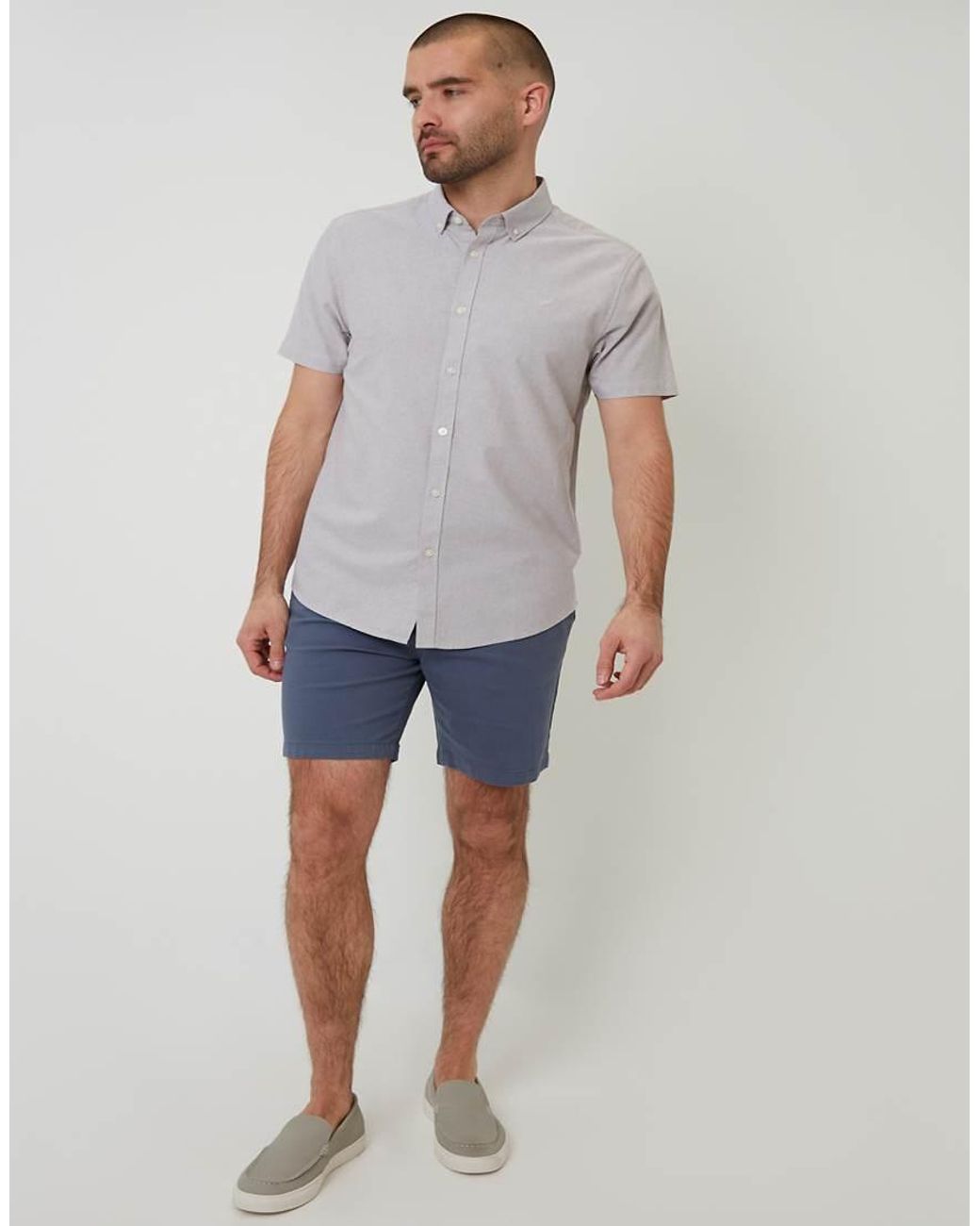 Threadbare Gray Oxford Cotton Slim Fit Short Sleeve Shirt for men
