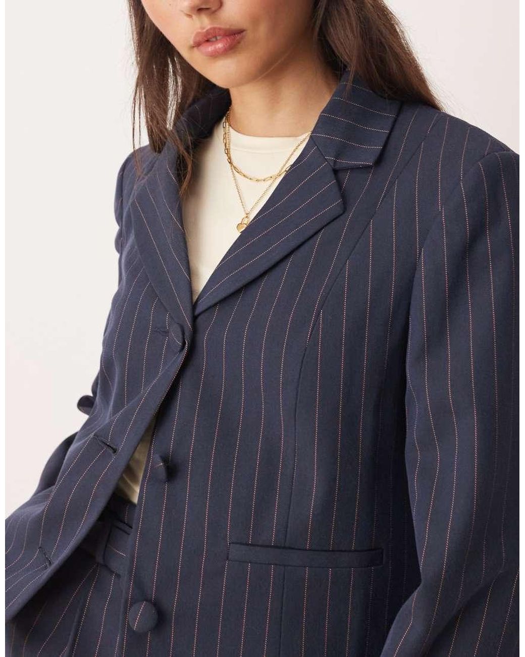 Miss Selfridge Blue Fitted Pinstripe Blazer Co-ord