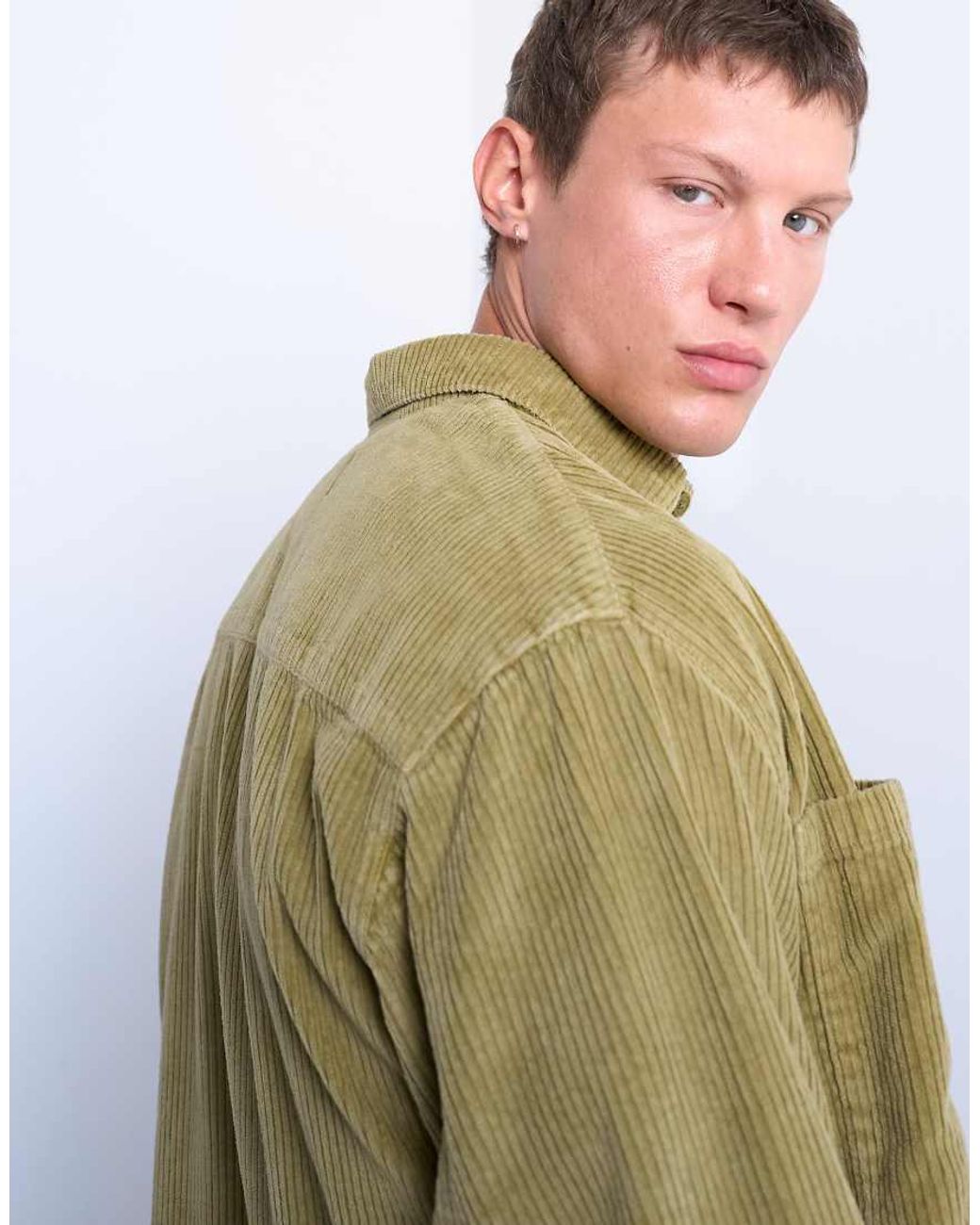 Topman Green Regular Fit Cord Shirt for men