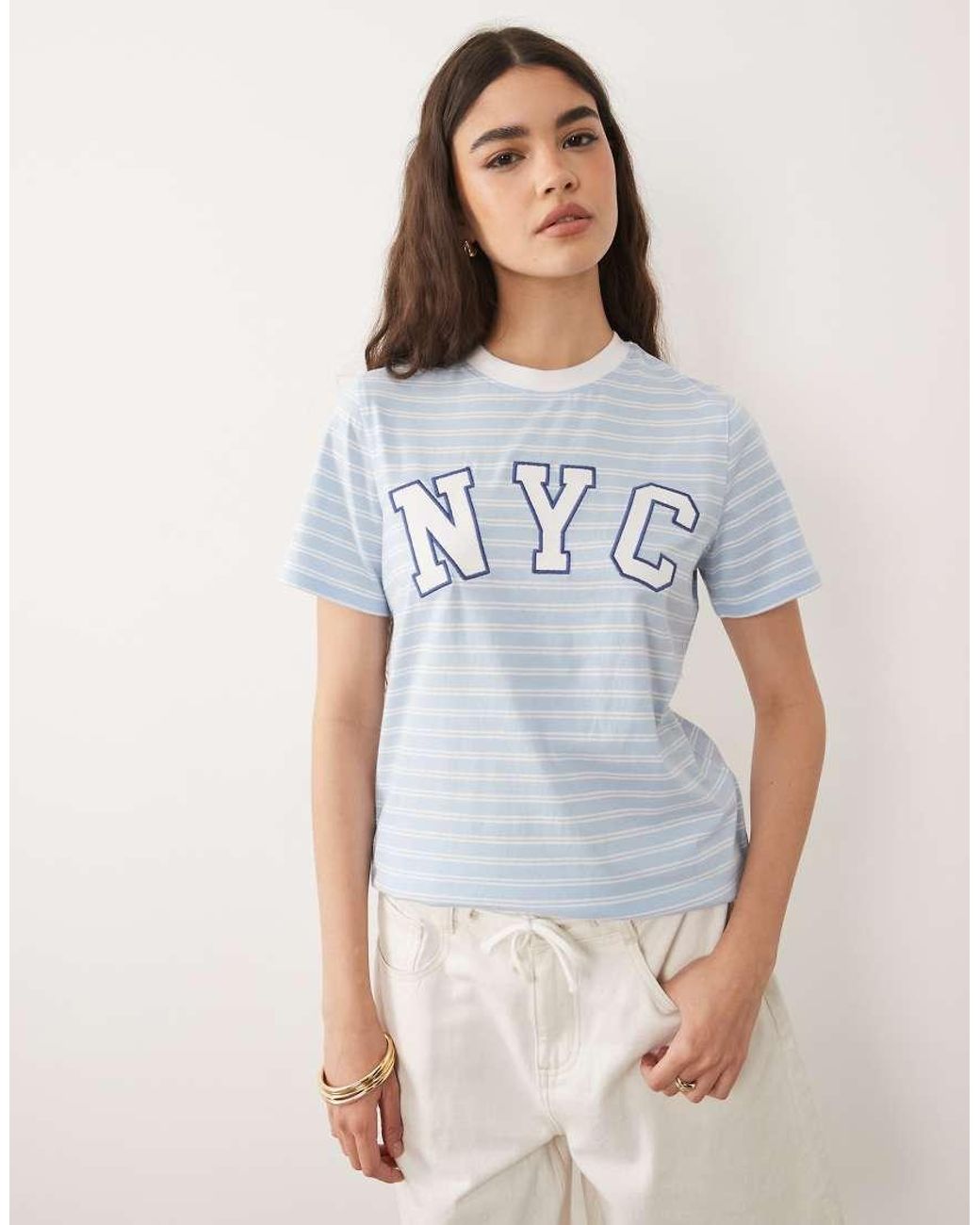 New Look White Striped Nyc Tee