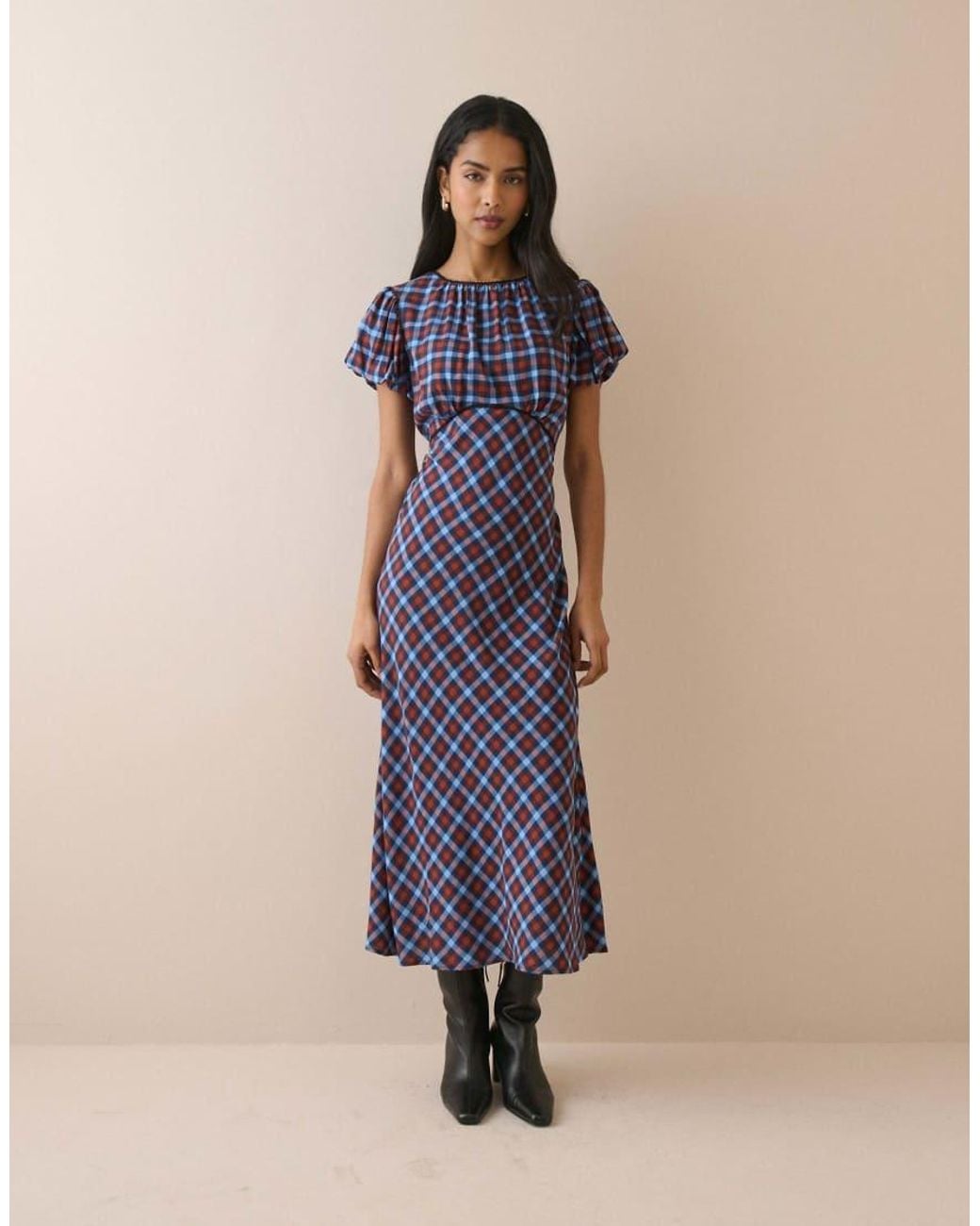 Nobody's Child Blue And Gingham Sicily Midi Dress