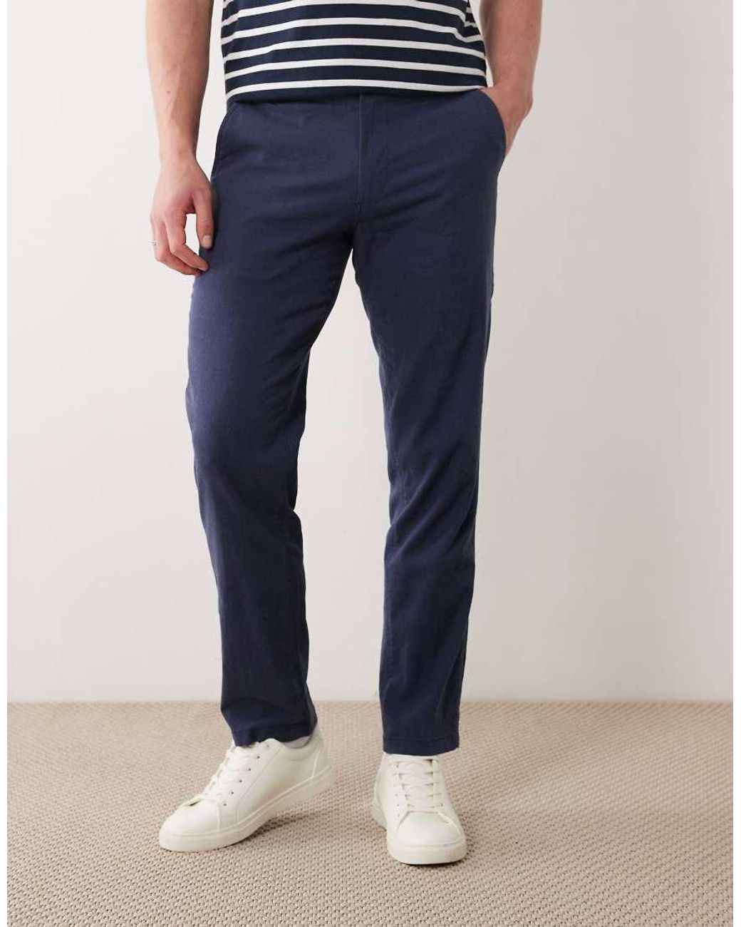 Jack & Jones Blue Linen Mix Trousers for men