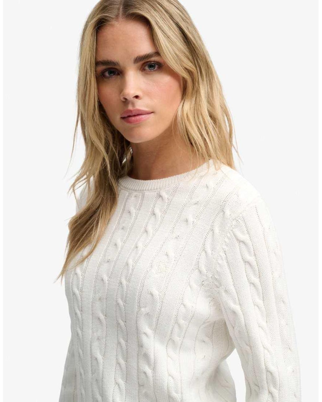 Superdry White Essentials Sd&Co Cable Knit Jumper