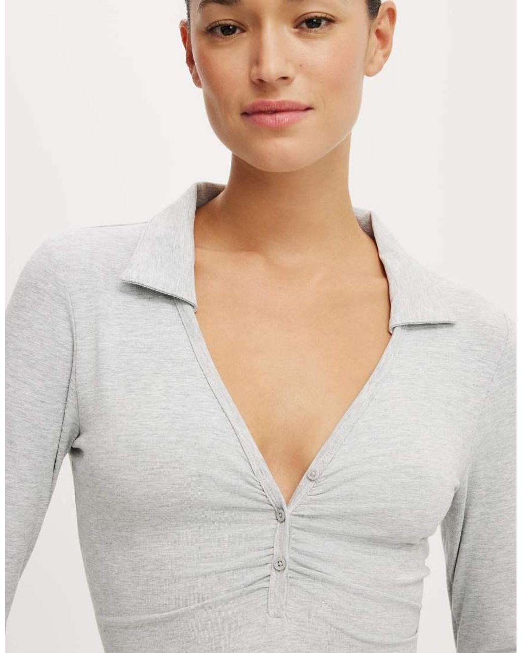 Cotton On Gray Henley Long Sleeve Polo