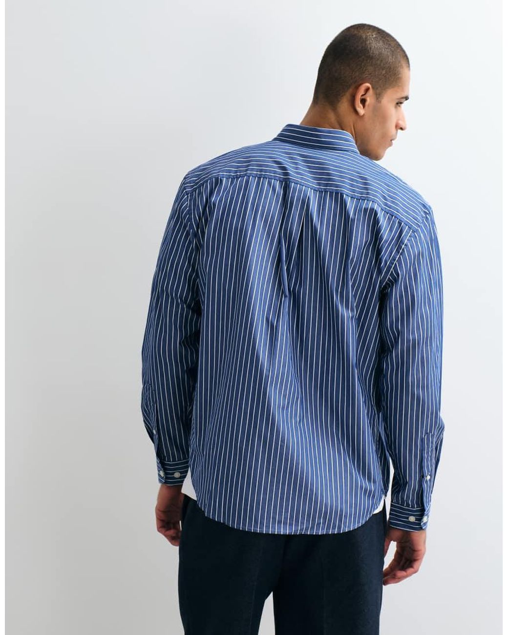 SELECTED Blue Long Sleeve Poplin Shirt With Stripes for men
