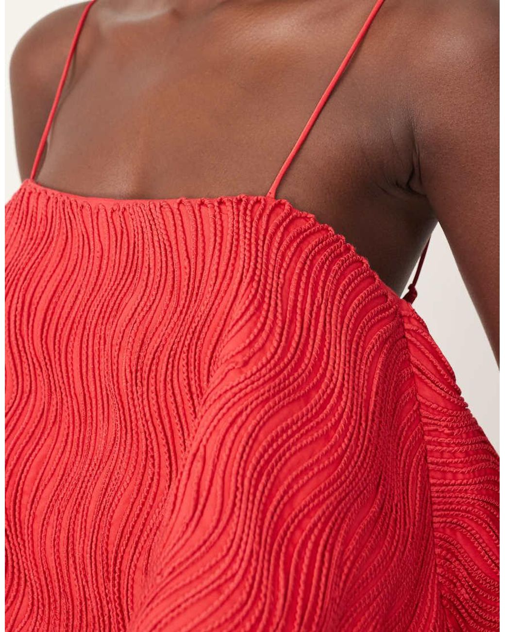 ARRANGE Red Wavey Texture Structu Trapeze Cami Top