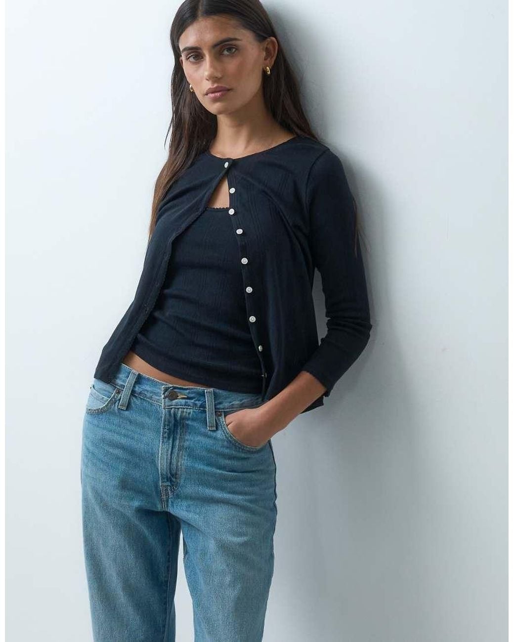 Abercrombie & Fitch Blue Pointelle Cami And Cardigan
