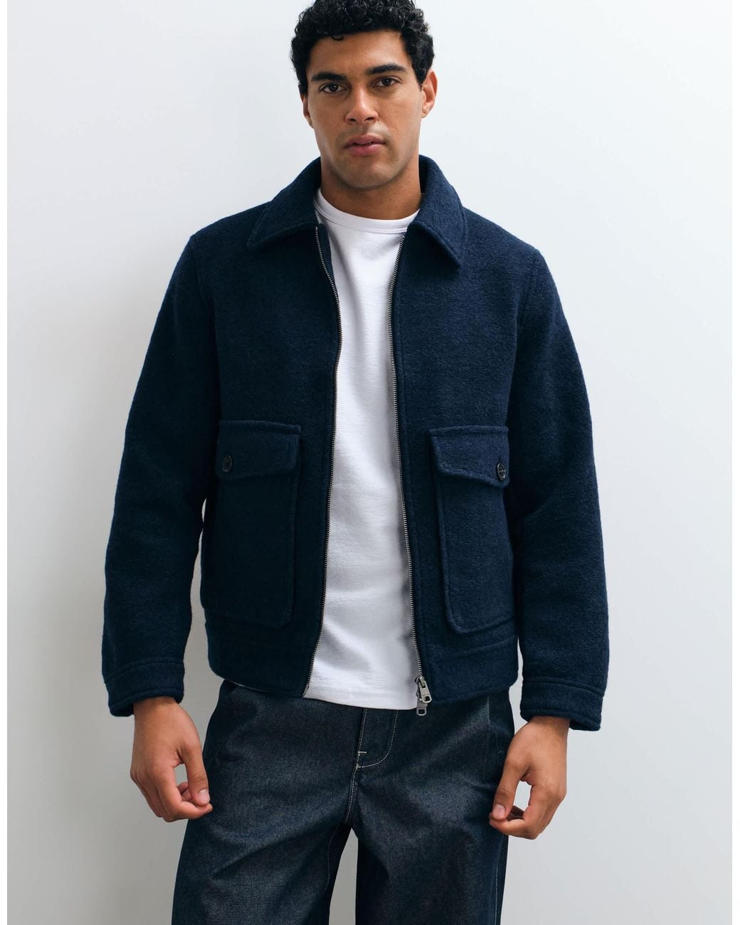 SELECTED Blue Wool Blend Bomber Jacket for men