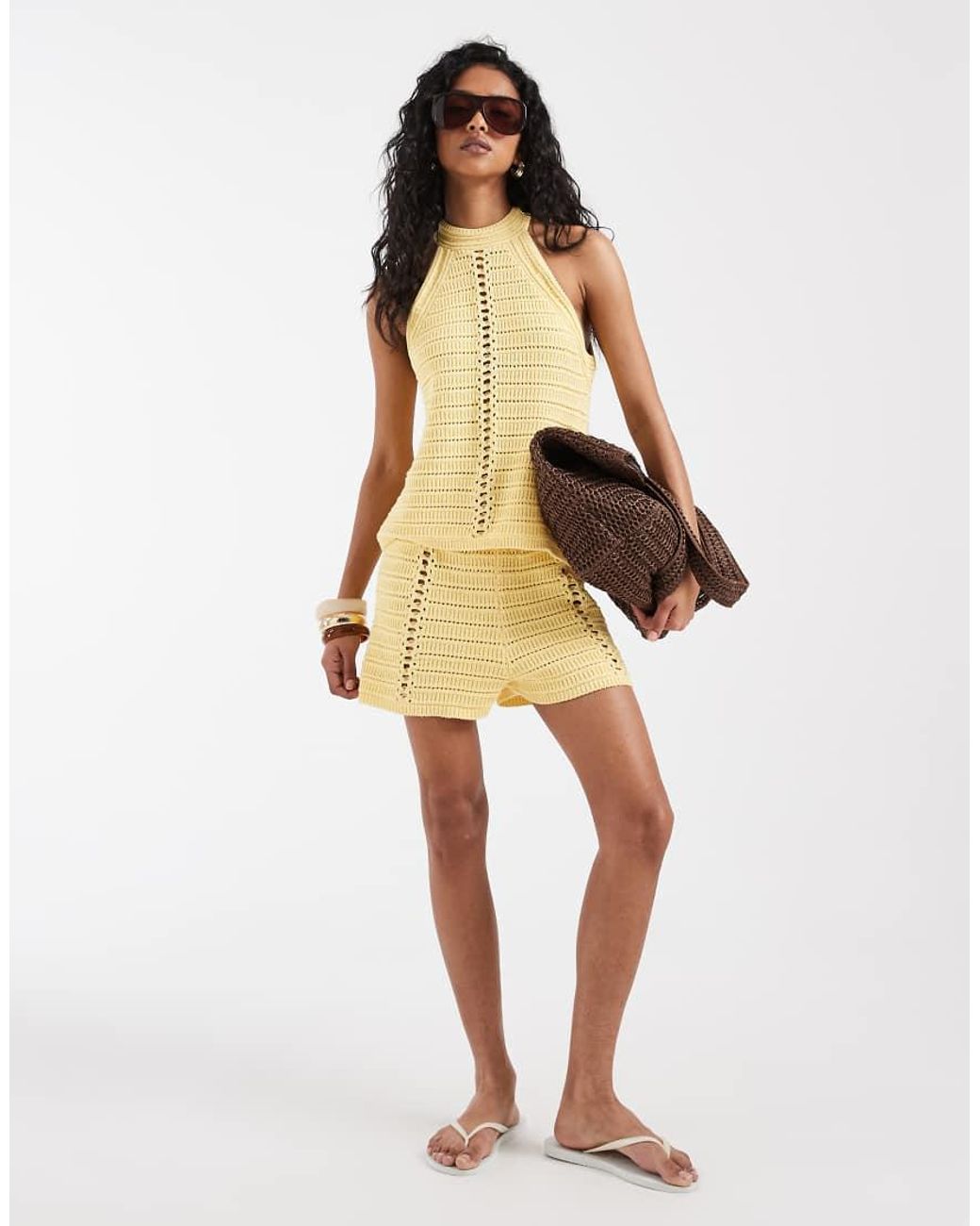 ASOS Natural Crochet Knit Halter Neck Top Co-ord