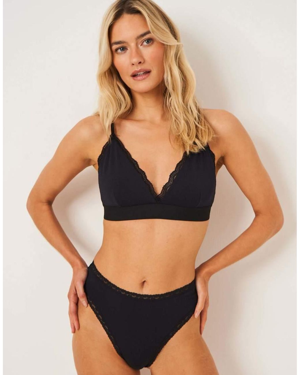 Stripe & Stare Black High Waisted Thong Four Pack