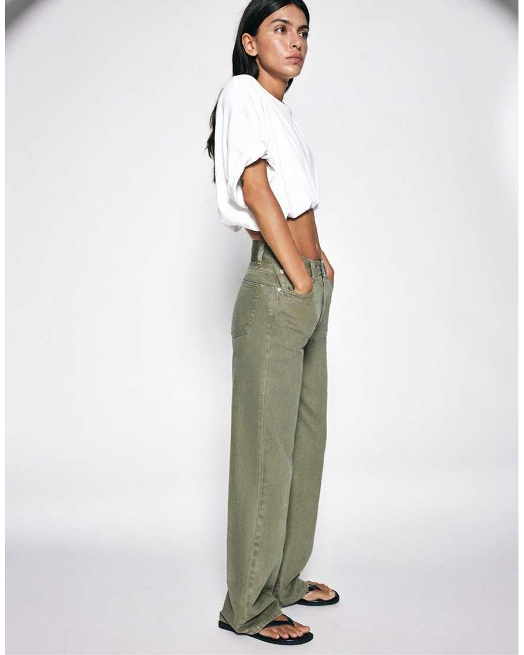 Pull&Bear Green Tall Straight Wide-leg Jeans