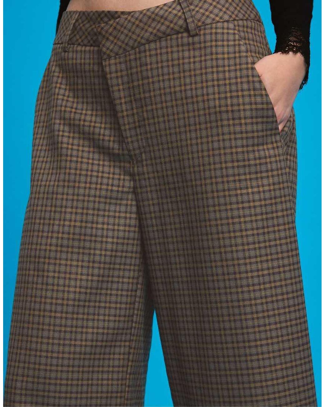 Stradivarius Blue Check Crossover Waist Smart Bermuda Shorts
