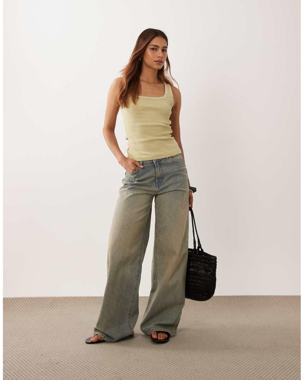 ASOS Green Washed Stud Trim Racer Vest