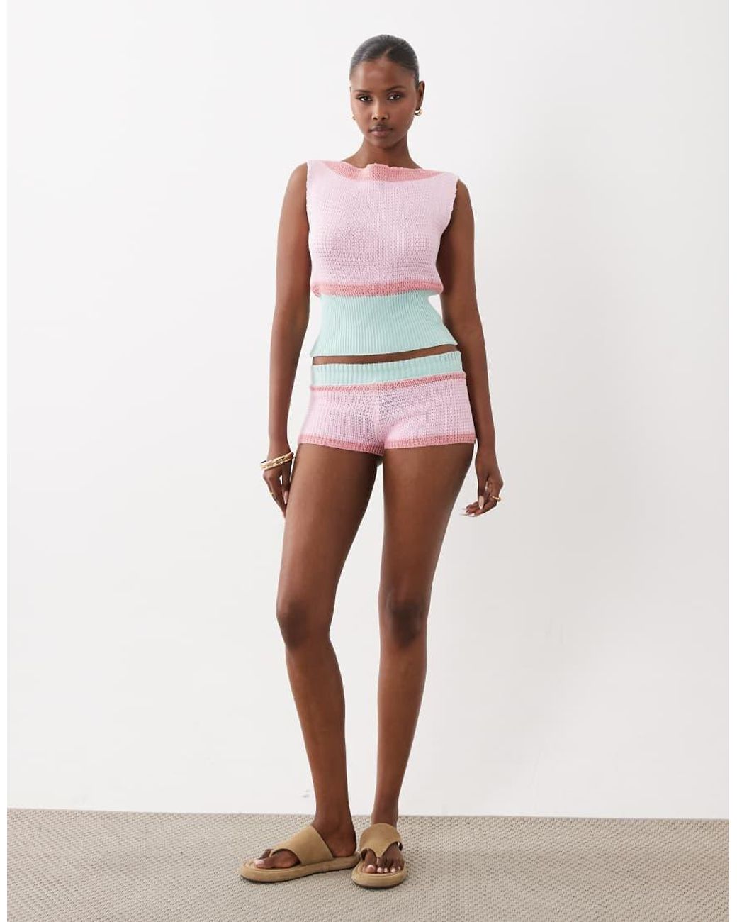 Kiwi & Co Pink Knitted Colourblock Micro Shorts Co-Ord