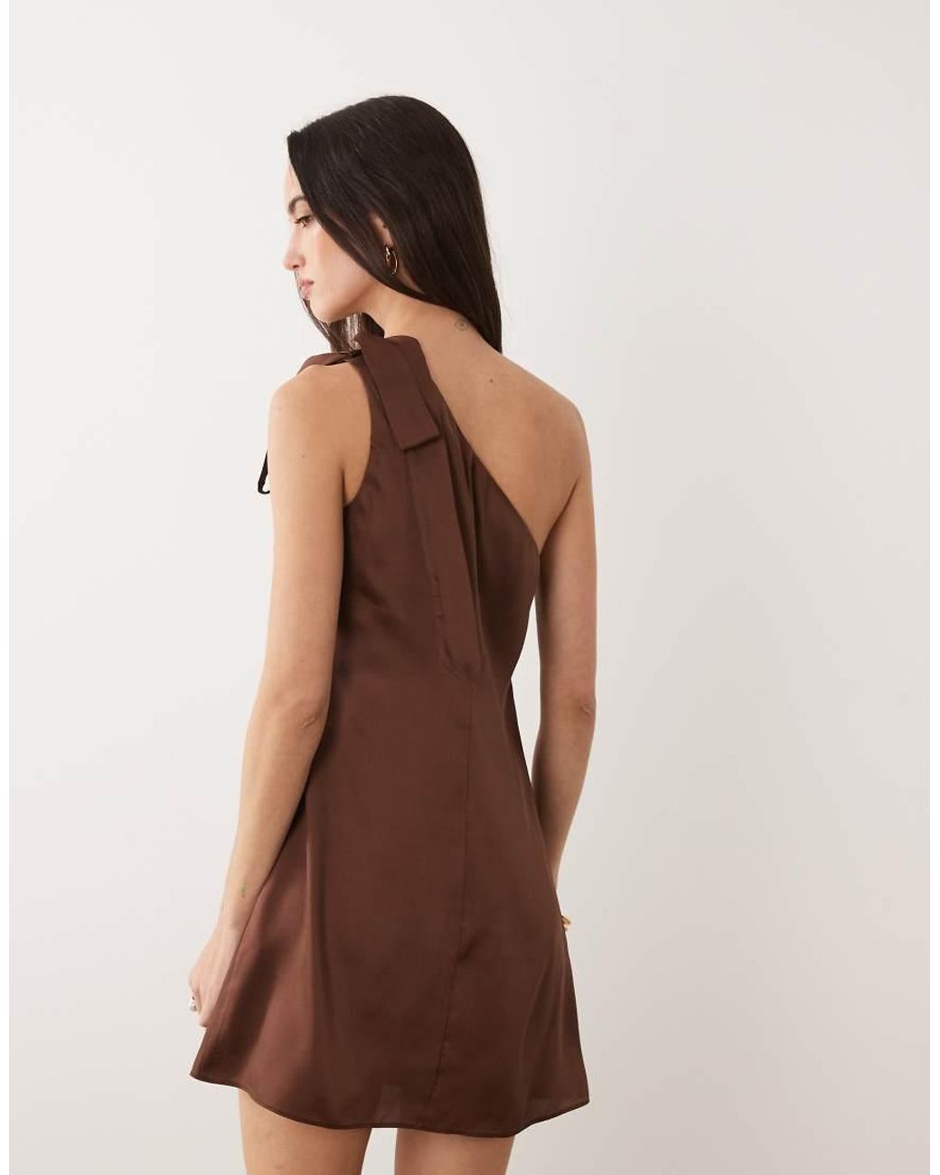 New Look Brown One Shoulder Scarf Detail Satin Mini