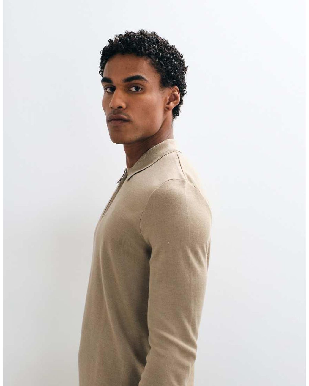 Brave Soul White Knitted 1/4 Zip Jumper With Polo Placket for men