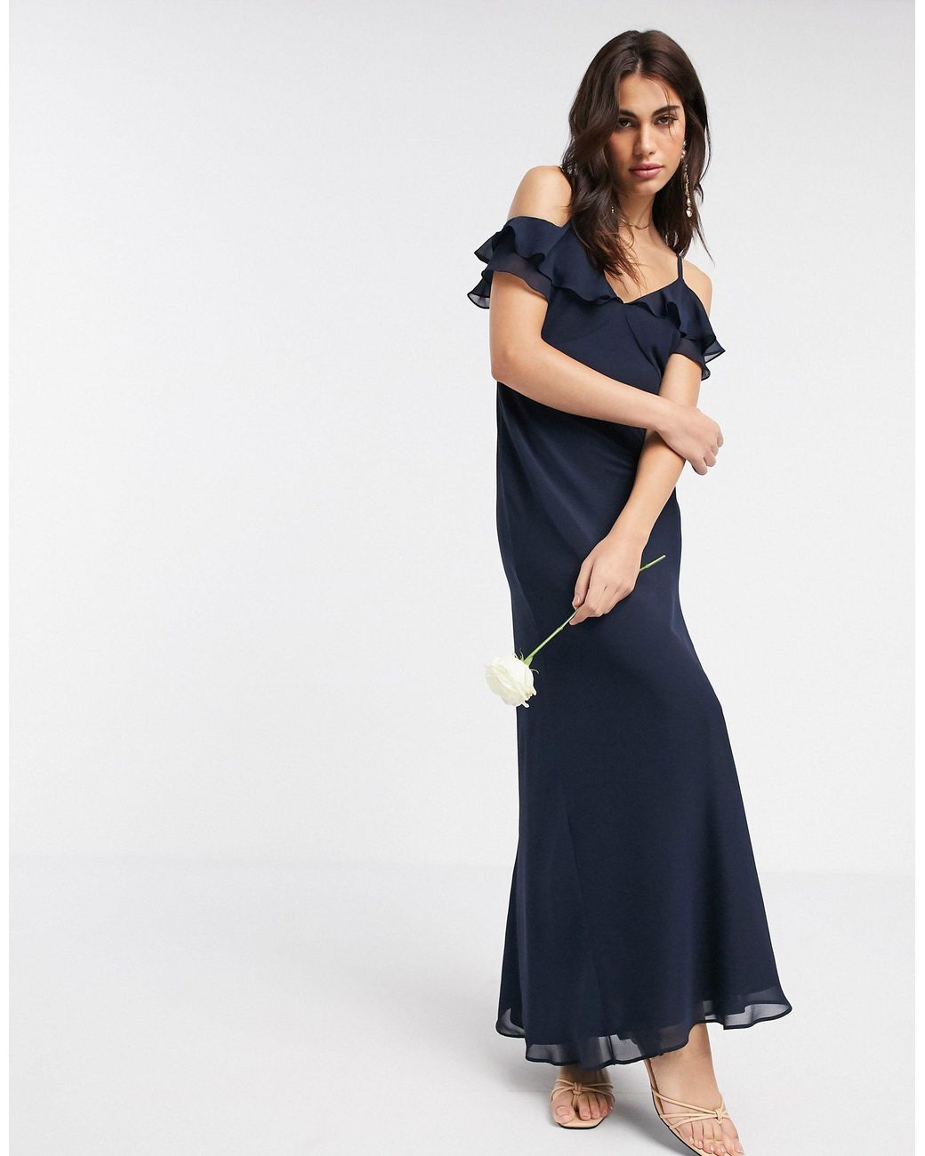 warehouse navy slinky wrap waist dress