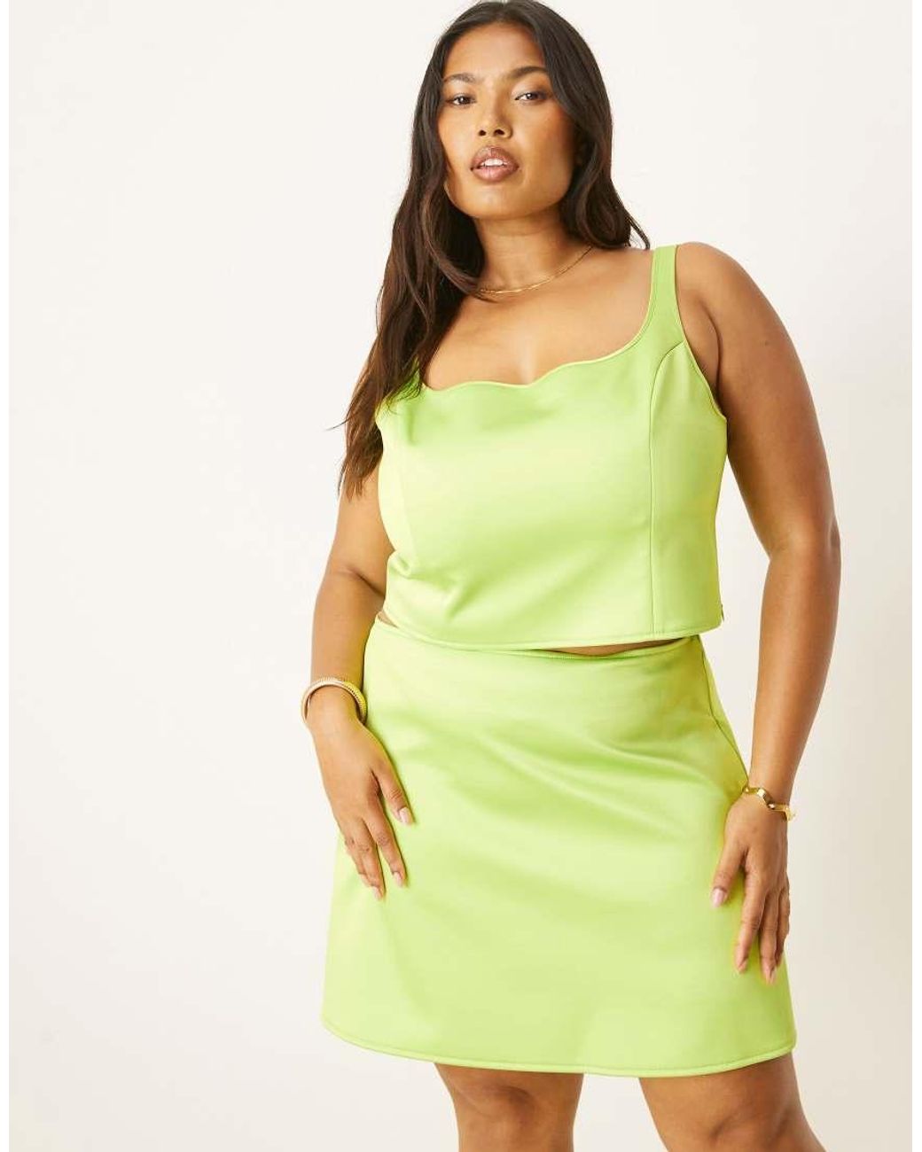 ASOS Yellow Asos Design Curve Co-Ord Satin Mini Skirt