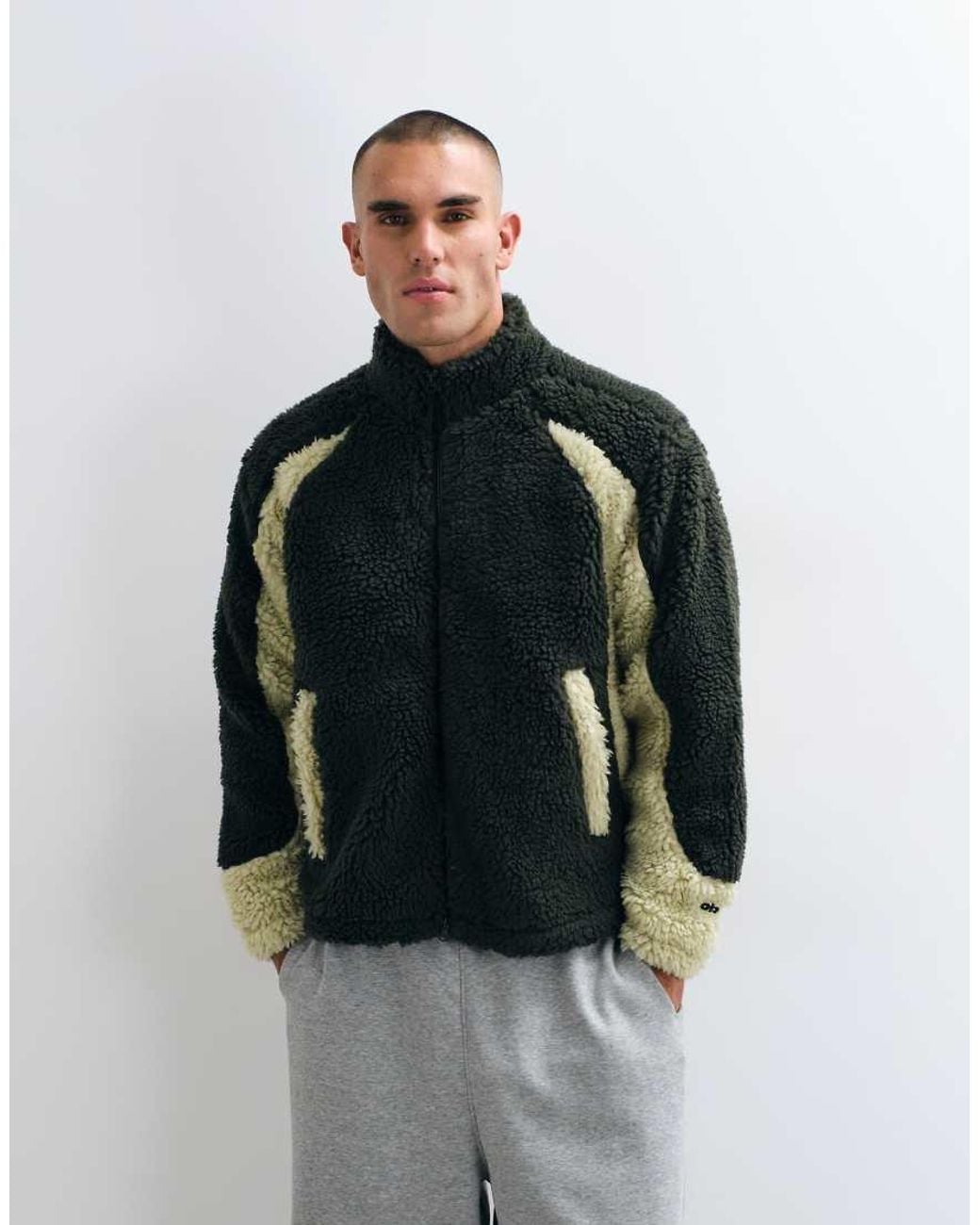 Obey Blue Center Field Sherpa Jacket With Contrast Panels for men