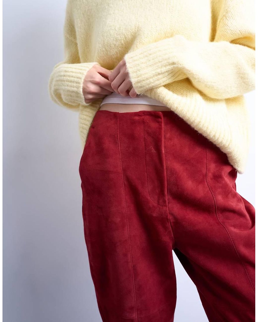 TOPSHOP White Co Ord Real Suede Flare Trousers