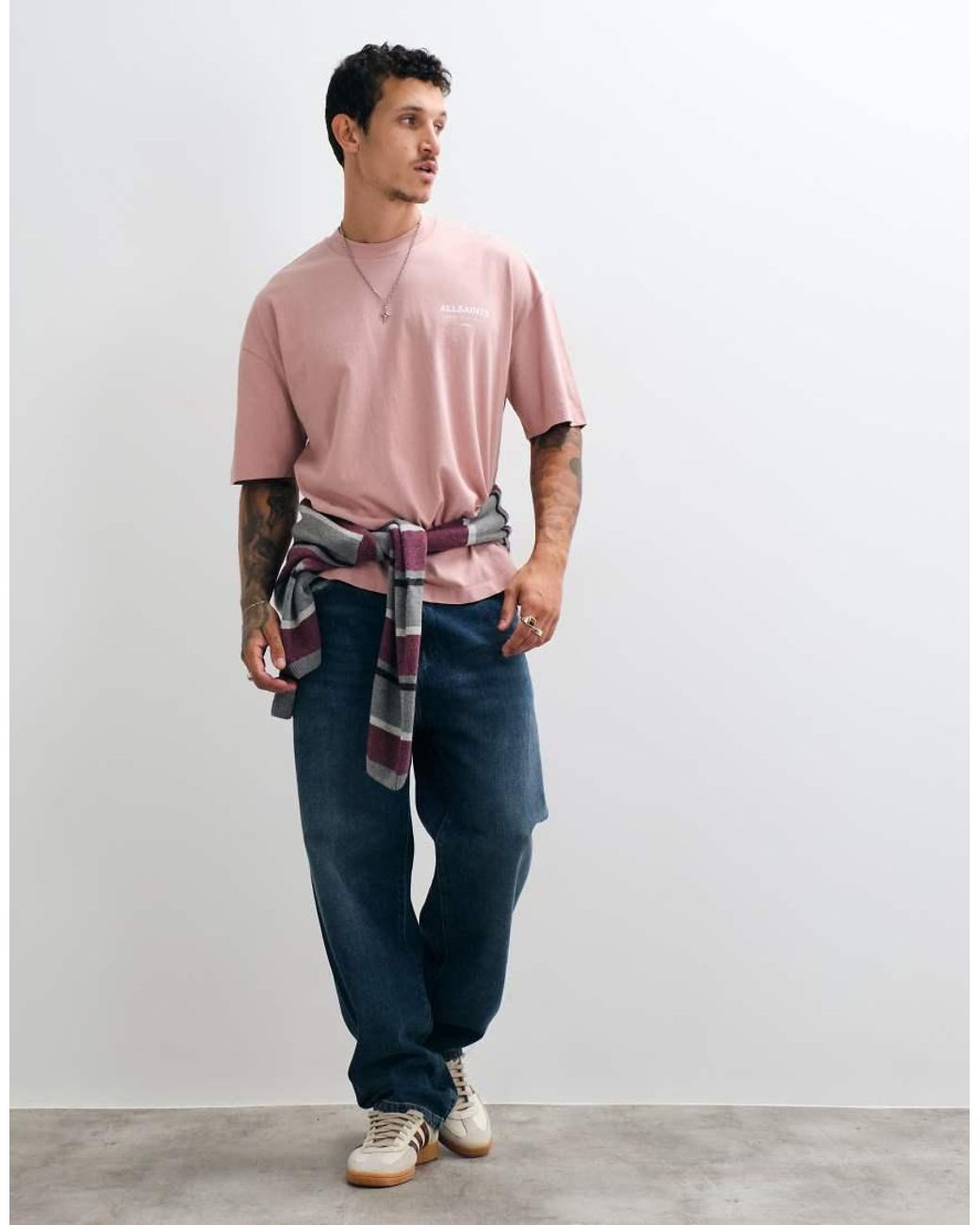 AllSaints Red Underground Short Sleeve Graphic Logo T-shirt With Back Print for men